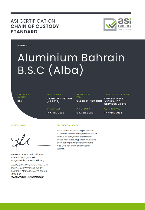 ASI Chain of Custody Standard Certification