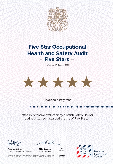 British Safety Council (BSC) 5-Star Health and Safety Audit Certification